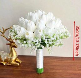 White Calla Lily Tulip Bouquet, Realistic Touch, Suitable For Bride, Bridesmaid Wedding, Handmade Artificial Bridal Bouquet, Wedding Accessories