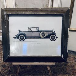 Antique Fluted Wood Frame W/ Cadillac Art