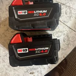 Milwaukee Battery 6.0 Ah And 4.0 Ah 2 For $100