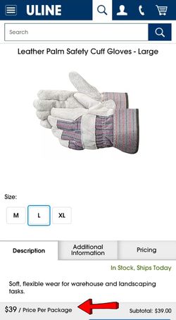 Leather Palm Safety Cuff Gloves - Large (9pack)