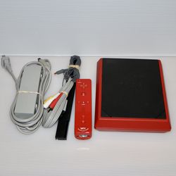 Nintendo Wii Red Mini Console (RVL-201) w/ OEM Cables And Mario Game