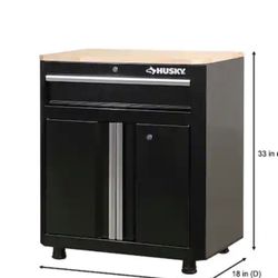Husky Ready-to-Assemble 24-Gauge Steel 1-Drawer 2-Door Garage Base Cabinet in Black (28 in. W x 33 in. H x 18 in. D
