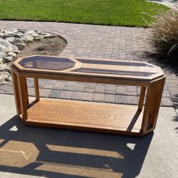 Oak sofa table. With glass inserts. Used