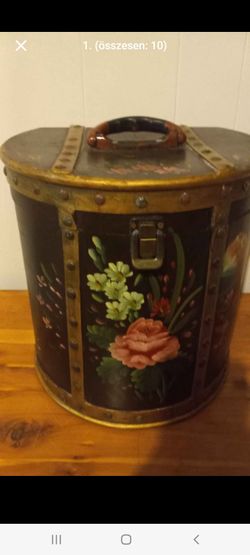 Vintage Hand-Painted Wooden Hat Box / Trunk – Folk Art Style