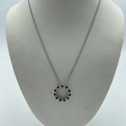 14kt White Gold Diamond And Sapphire Pendant And Chain
