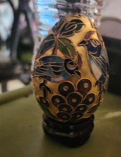 Cloisonne Bird Flower Art Egg With Stand Box