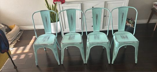 Set of 4 Turquoise Metal Dining Chairs