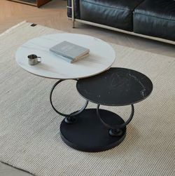 White/Black Round Sintered Stone Coffee Table with 2 Piece Design