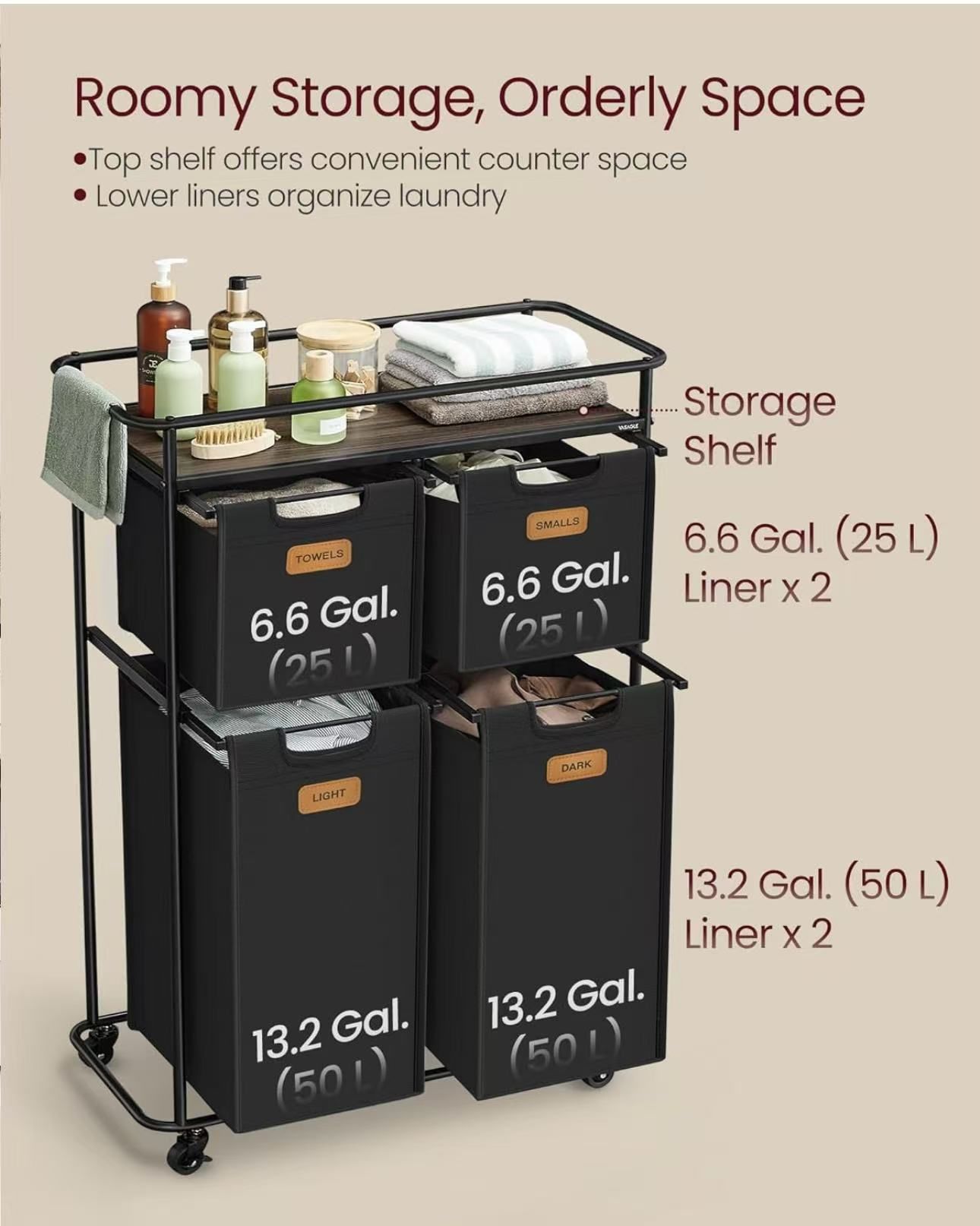 Laundry Sorter, Laundry Hamper with Wheels