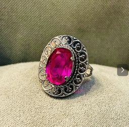 Vintage USSR Silver 875 Ring Hallmark, Ruby, Size 6