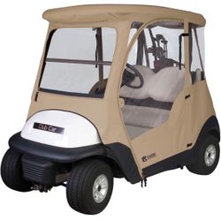 Classic Accessories Fairway Deluxe 4-Sided 2-Person Golf Cart Enclosure For Club Car, Tan