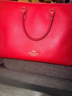 Coach Red Leather Tote Handbag