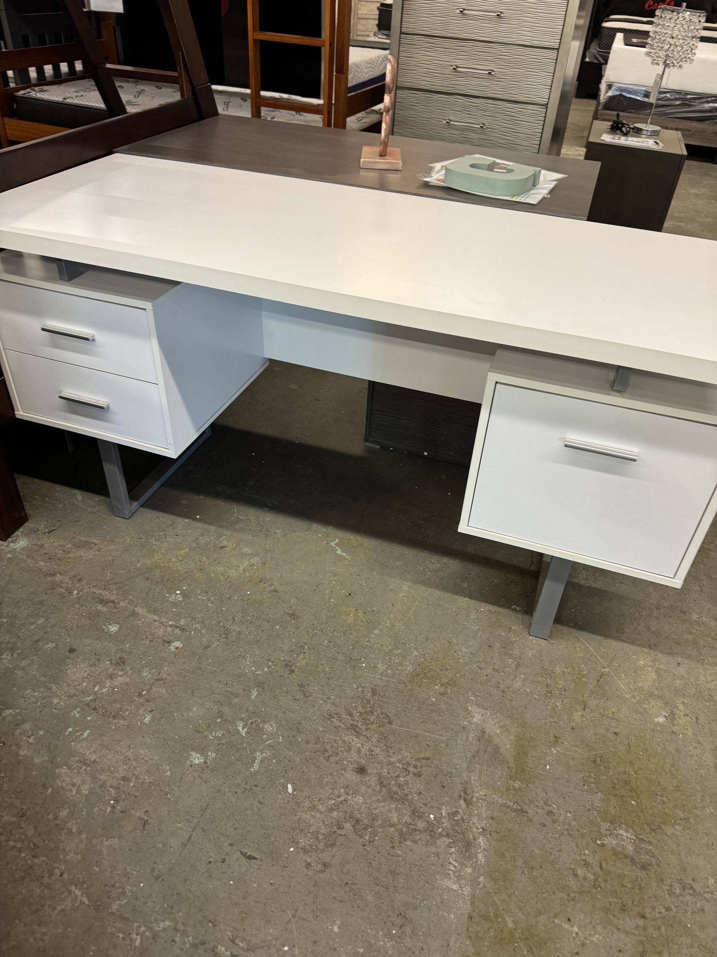 Double Pedestal White Desk