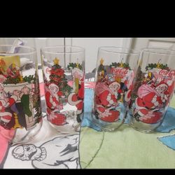 Vintage Coca-Cola Christmas Santa Cups 4 cups glass bundle lot