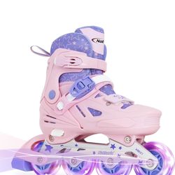 Nattork Inline Skates for Girls and Boys Kids, Inline Skates with Light up Wheels, Illuminating Beginner Roller Skates for Kids & Adult Youth, Size: M