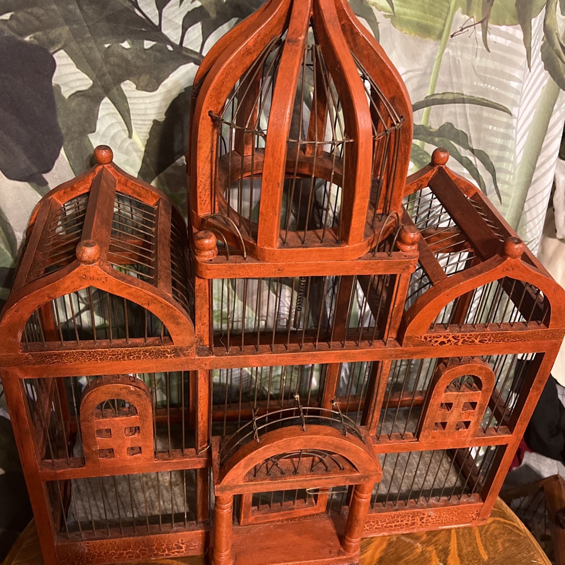 TAJ MAHAL!!BIRD CAGE SOLID CARVED WOOD HANDMADE ANTIQUE THE DOOR OPENS OUTSTANDING