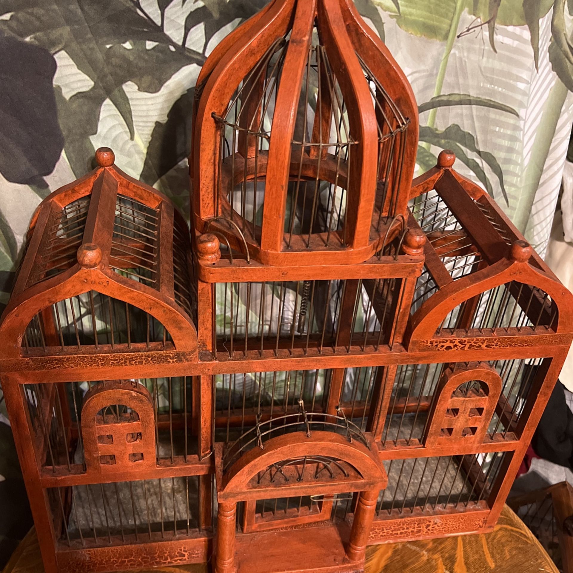 TAJ MAHAL!!BIRD CAGE SOLID CARVED WOOD  HANDMADE ANTIQUE THE DOOR OPENS OUTSTANDING 