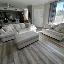 Beige Couch, Loveseat & Ottoman Set