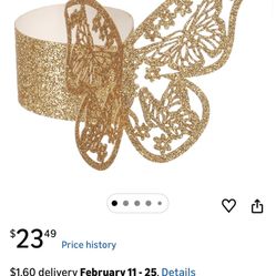 Butterfly Gold Paper Napkin Rings 100 Count