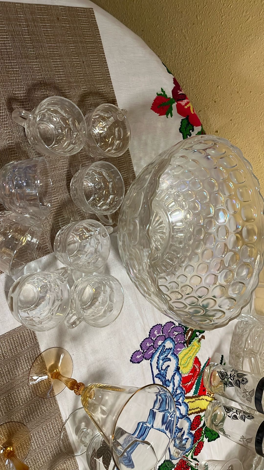 Punch Bowl With Set Of Cups 8 & Serving Spoon