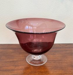 PURPLE GLASS PEDESTAL BOWL (10 1/2” W x 8” H)