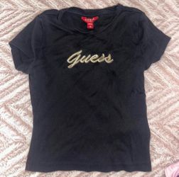 Guess Black T-Shirt Gold Script Logo XS