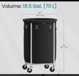 SONGMICS 18.5 Gal Laundry Basket Steel Frame Removable Bag w/ Wheels - Black