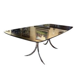1970s Smoked glass And Double Chrome Pedestal Dining Table