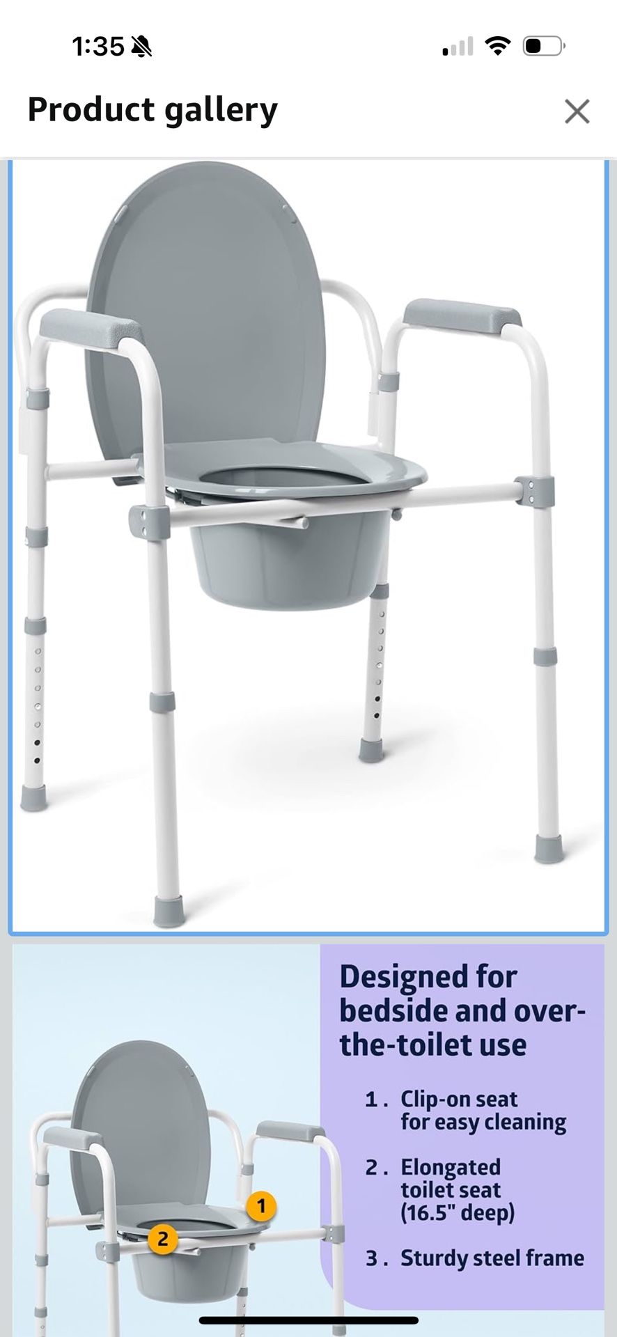 New In Box Commode Bedside Chair Stool Grey Compact Metal Toilet 