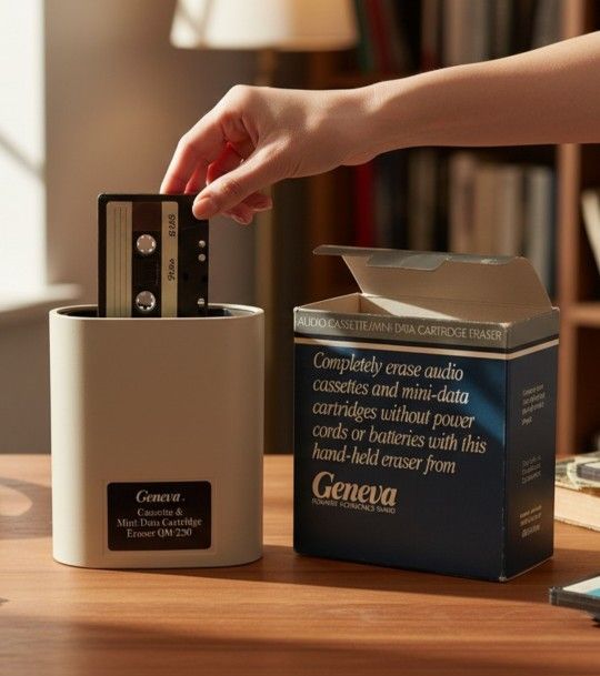 1986 Geneva Model QM-230 Audio Cassette Mini-Data Cartridge Eraser Original Box. Very good condition. This item is a Geneva QM- 230 Audio Cassette and