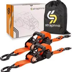 Strapinno 2PCs Retractable Ratchet Tie-Down Straps,5,000 lbs Break Strength- 2 in x 12 ft Heavy Duty Ratchet Strap with Safety Lock S Hooks for Motorc