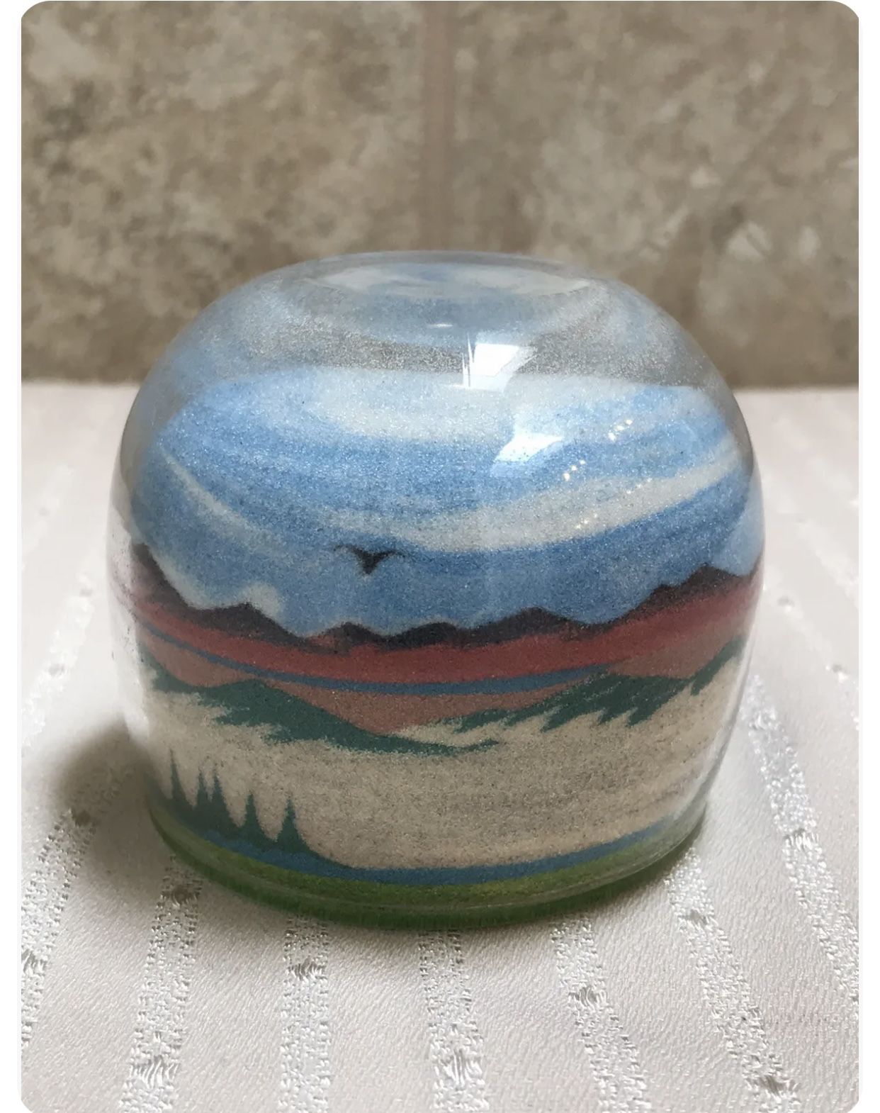 Paper weight, Vintage Rainbow Way Ltd. Sand Art Glass Hand Crafted Paperweight 