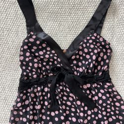 Vintage Pink Polka Dot Black Dress