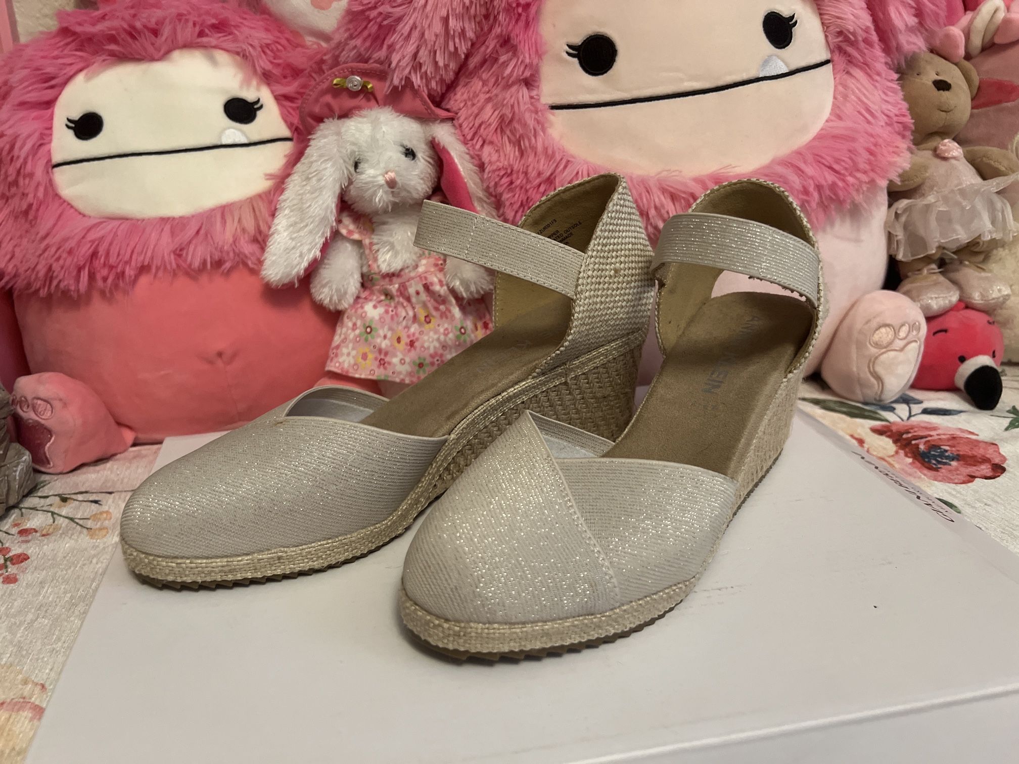 Anne Klein Beige & Glittery Wedge Heels
