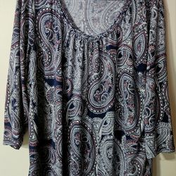 2X Paisley Print Women's Top