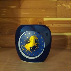 Small Blue And Gold Unicorn Vase