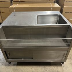 Stainless Steel 2comp Ice Bin w/Liquor Rail