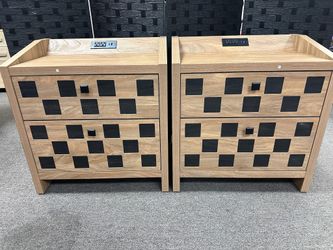 Pair of Modern Wood Nightstands with Built-in Power Outlets