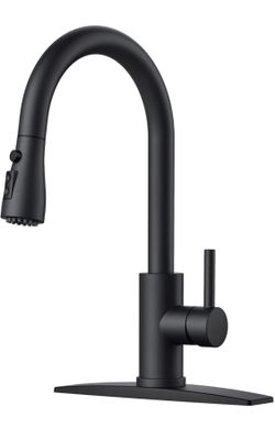 Black Kitchen Faucet with Pull Down Sprayer, Bar High Arc Single Handle Traditional 3 Modes Stainless Steel Faucet for Kitchen Sink Farmhouse RV Laund
