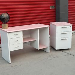 Pink Office Desk and Filing Cabinet OBO