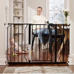 New Regalo Easy Step 49-Inch Extra Wide Baby Gate, Includes 4 & 12 Inch Extension, 4 Pack of Pressure Mount and Wall Mount Kit, Black