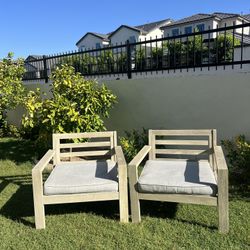 Two Wooden Outdoor Patio Chairs 