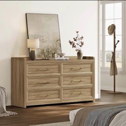 6 Drawer Dresser for Bedroom-56.4" Extra-Wide Wooden Chest of Drawers with Large Storage, Long Dress