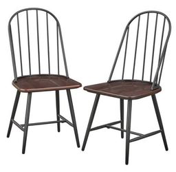 Set of 2 Milo Windsor Metal with Wood Seat Dining Chairs Black/ Espresso Brown
