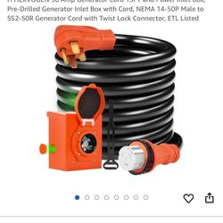 H HZXVOGEN 50 Amp Generator Cord 15FT and Power Inlet Box, Pre-Drilled Generator Inlet Box with Cord, NEMA 14-50P Male to SS2-50R Generator Cord with 