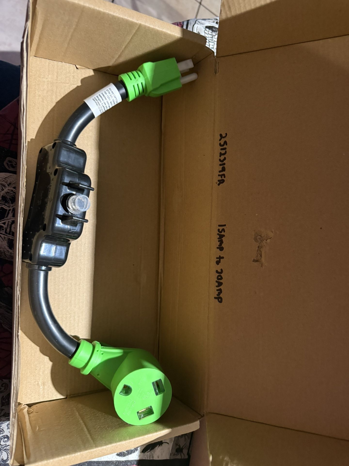 RV Electrical Adapter 15Amp to 30Amp NEMA 5-15P to TT-30R Female RV Adapter Cord with Circuit Breaker 125Volt Black-Green 16 Inch ETL Listed