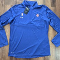 Nike Detroit Pistons Mens Large Half Zip Long Sleeve Blue Jacket NBA Dri Fit New