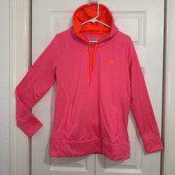 Adidas Pink Pullover Drawstring Hoodie Thumb Holes Women Size L