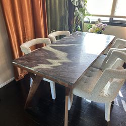 Marble & Solid Wood Dining Table 