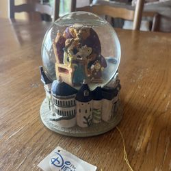 VTG Disney Beauty And The Beast Music Box Snow Globe Rare 90'S Belle Beast .